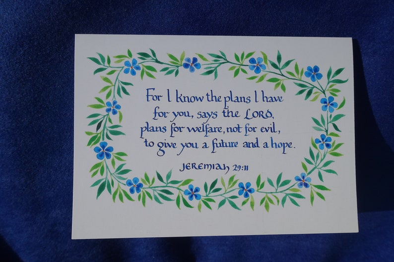 The Plans I Have For You Bible Verse Card Catholic Christian Scripture Watercolour Calligraphy Encouraging Bible Future image 3