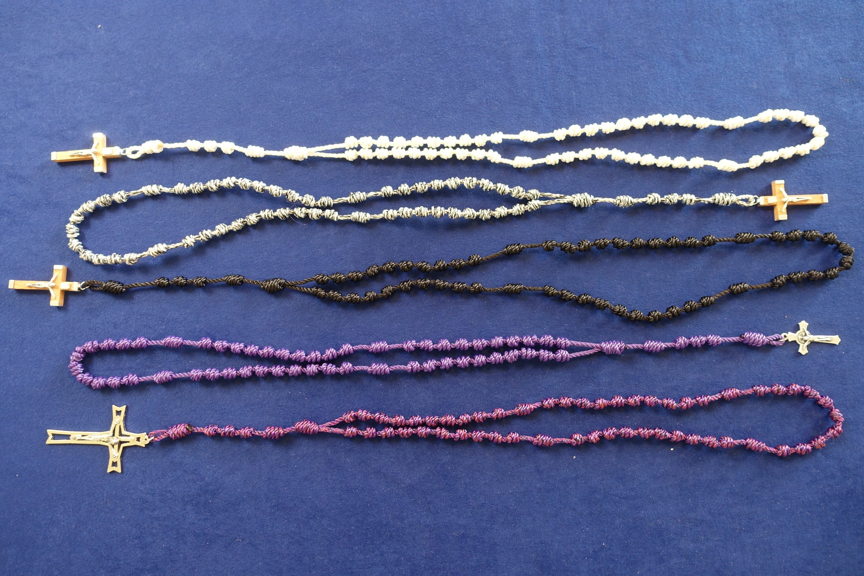  Black Knotted Rosary, Durable Twine Prayer Necklace
