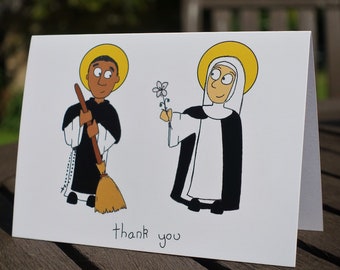 St Martin and St Catherine Thank You Card | Cartoon | Saints | Catholic | Dominican | Christian | Friar | Sister | Religious | Nun | Friends