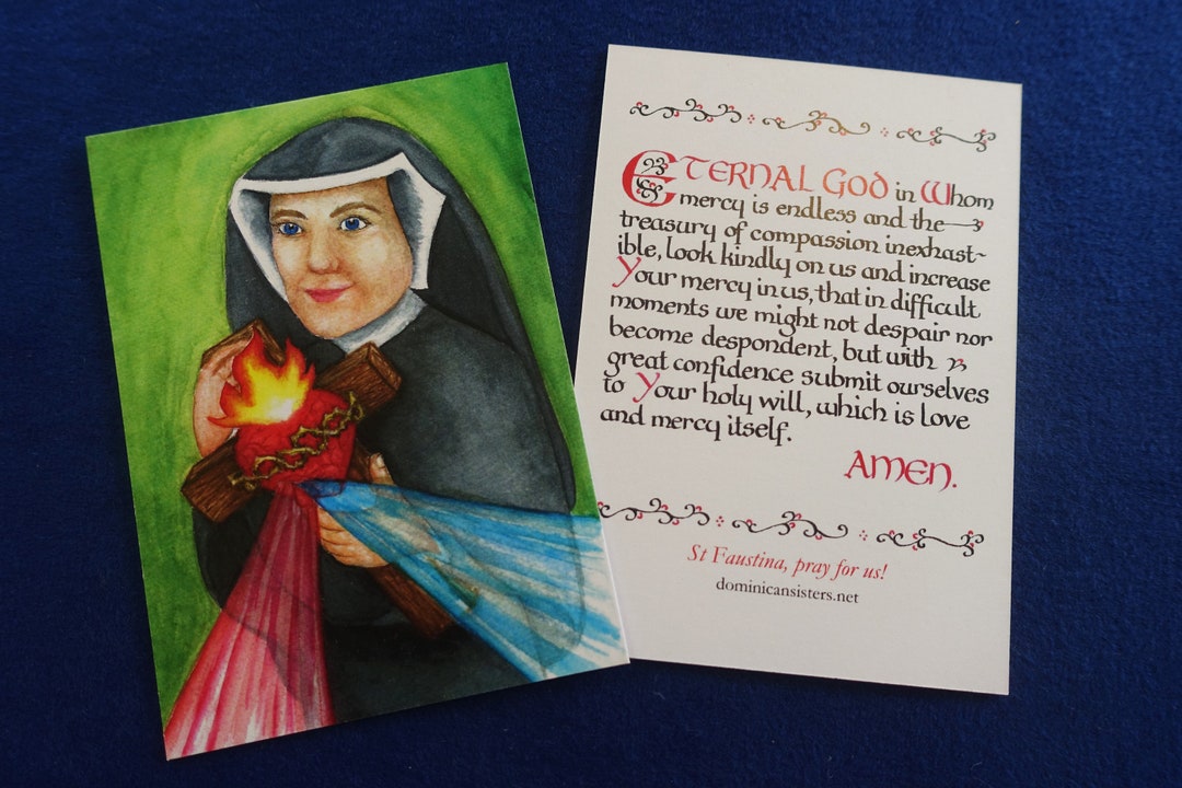 Saint Faustina Prayer Card Divine Mercy Religious Watercolour Original