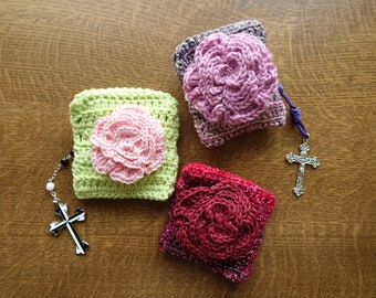 Mystical Rose Pouch | Hand Crocheted Rosary Pouch | Hand made | Floral | Colourful | Catholic | Christian | Gift for Her
