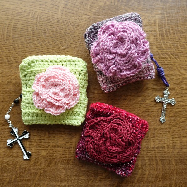 Mystical Rose Pouch | Hand Crocheted Rosary Pouch | Hand made | Floral | Colourful | Catholic | Christian | Gift for Her