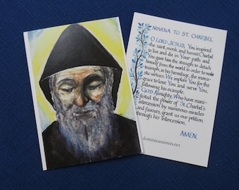 Saint Charbel Prayer Card | Catholic | Christian | gift | religious | calligraphy | watercolour | St Charbel | original art | novena