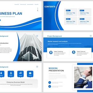 Modern Blue Business Plan Powerpoint Template - Etsy