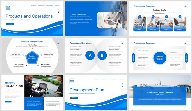 Modern Blue Business Plan Powerpoint Template - Etsy