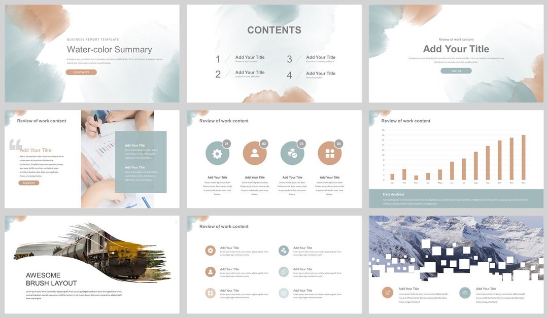 Summary Colorful Document Water-color Brief Work Summary Report Powerpoint Template - Etsy