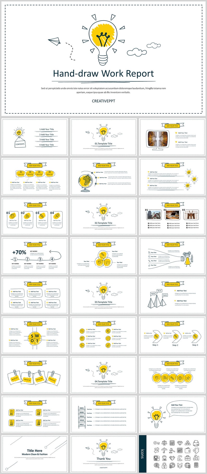 Minimal Hand Drawn Powerpoint Presentation Template - Etsy