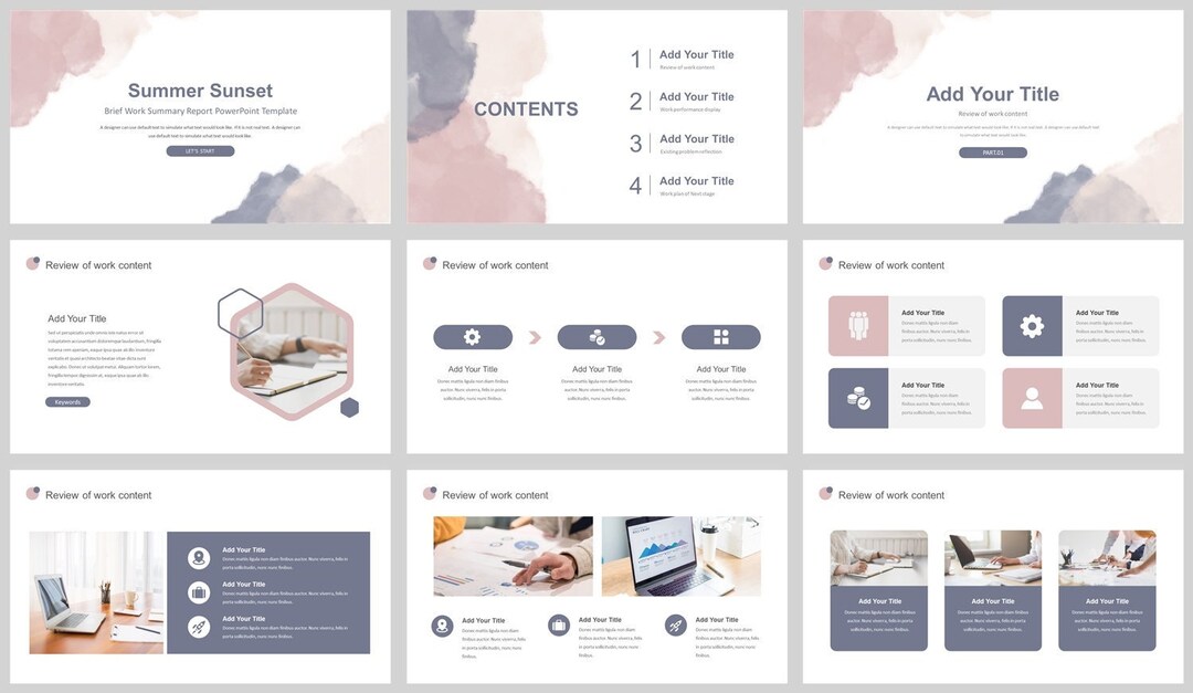 Summary Colorful Document Water-color Brief Work Summary Report Powerpoint Template - Etsy