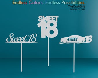 Sweet 18 Cake Topper Bundle | 3D Print Birthday Pack (Instant Download)
