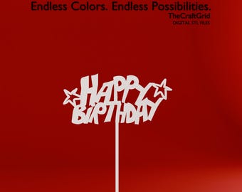 Happy Birthday Cake Topper STL File, 3D Print Cake Decoration (Digital Download)