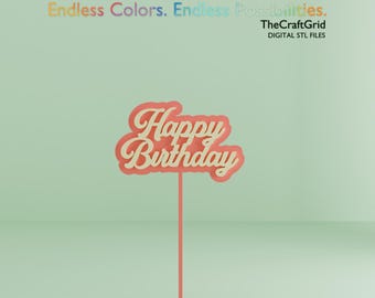 3D Printable Cake Topper | Dual Color Happy Birthday Topper | Digital Download | NO AMS