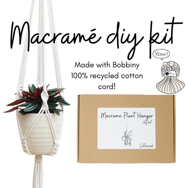 Macrame Kit, DIY Plant Hanger, Bobbiny 100% Cotton Rope / Hanging Planter Crafting Kit for Beginners