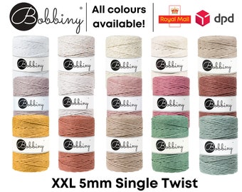 Bobbiny XXL 5mm - Single Twist - Natural - Macrame, Crochet, Weaving Cord 100m/108yds