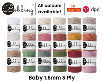 Bobbiny Baby 1.5mm 3 Ply Cord for Macramé, Crochet, Weaving, Knitting 100% Cotton Rope 100m