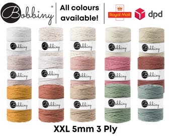 Bobbiny XXL 5mm 3 Ply Cord for Macramé, Crochet, Weaving, Knitting 100% Cotton Rope 100m