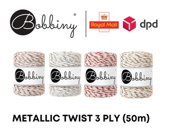 NEW Bobbiny Metallic Twist 3 Ply Macrame, Crochet, Weaving Cord 50 meters