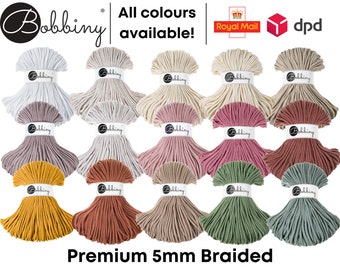 Bobbiny Premium 5mm - Braided cotton - Natural Colour - Macrame, Crochet, Weaving Cord 100m