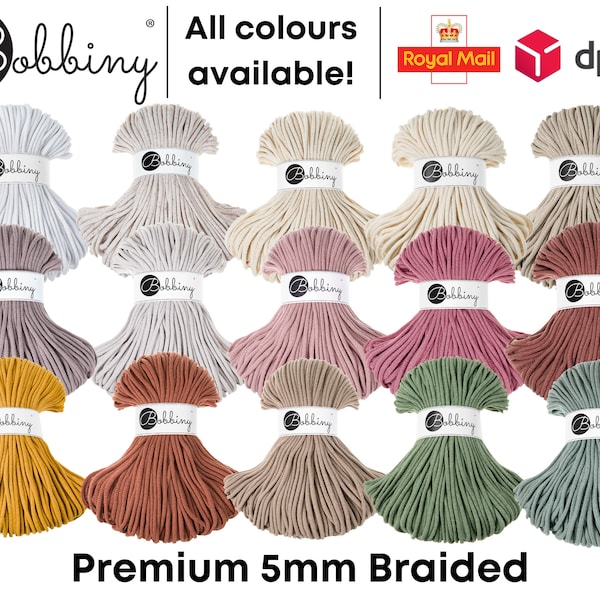 Bobbiny Premium 5mm - Braided cotton - Natural Colour - Macrame, Crochet, Weaving Cord 100m