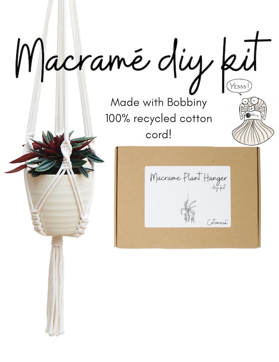 Macrame Kit, DIY Plant Hanger, Bobbiny 100% Cotton Rope / Hanging Planter Crafting Kit for Beginners