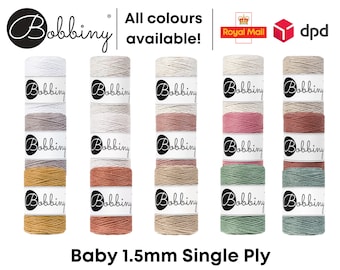Bobbiny Baby 1.5mm Single Ply Cord for Macramé, Crochet, Weaving, Knitting 100% Cotton Rope 100m