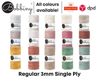 Bobbiny Regular 3mm Single Ply Cord for Macramé, Crochet, Weaving, Knitting 100% Cotton Rope 100m