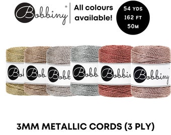 Bobbiny Metallic 3mm - 3 PLY - Macrame, Crochet, Weaving Cord 50m