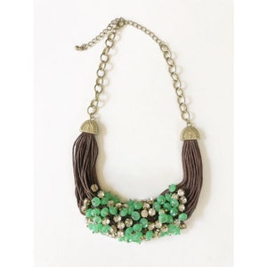 Vintage 1960s Jade Green and Rhinestone Statement Bib Necklace