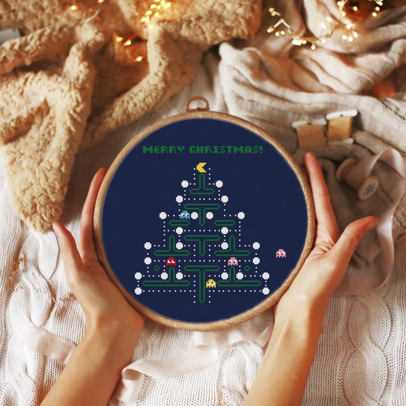 Pixel christmas tree Christmas cross stitch pattern Holiday embroidery design Beginner needlepoint scheme Digital pdf file