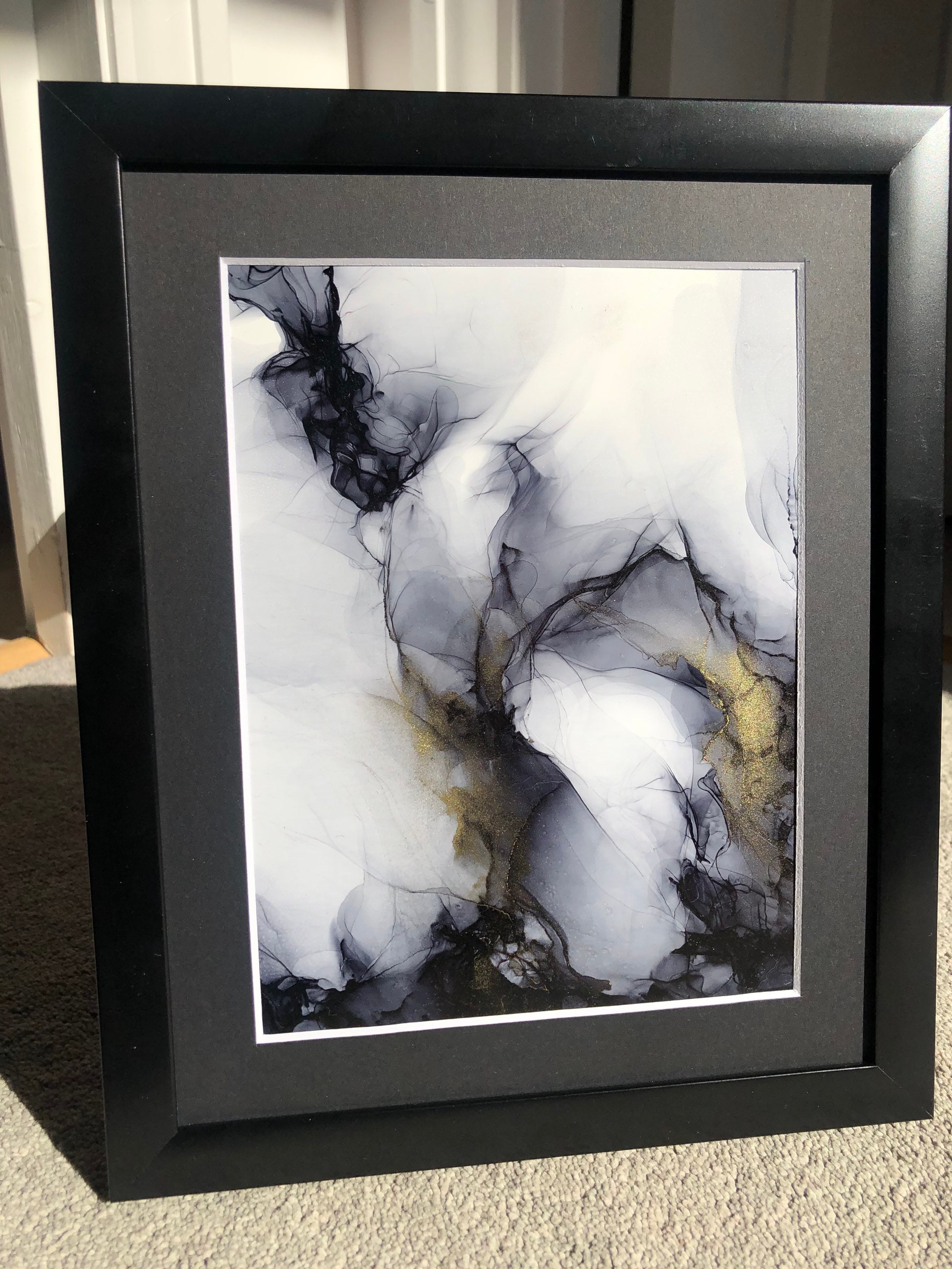 Original alcohol ink dark/ goth black and gold abstract art Etsy