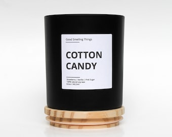 NEW 10oz Cotton Candy Soy Wax Candle | Gift Idea | Home Decor | Birthday Gift | Chandelle | Personalized Gift | Black Glass Vessel
