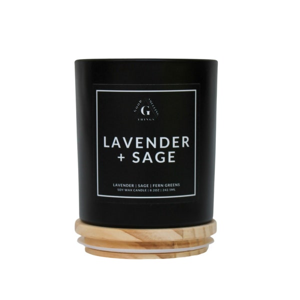 10oz Lavender & Sage Soy Wax Candle | Home Decor | Birthday Gift | Custom Gift | Black Glass Vessel | Fall Decor | Christmas Gift