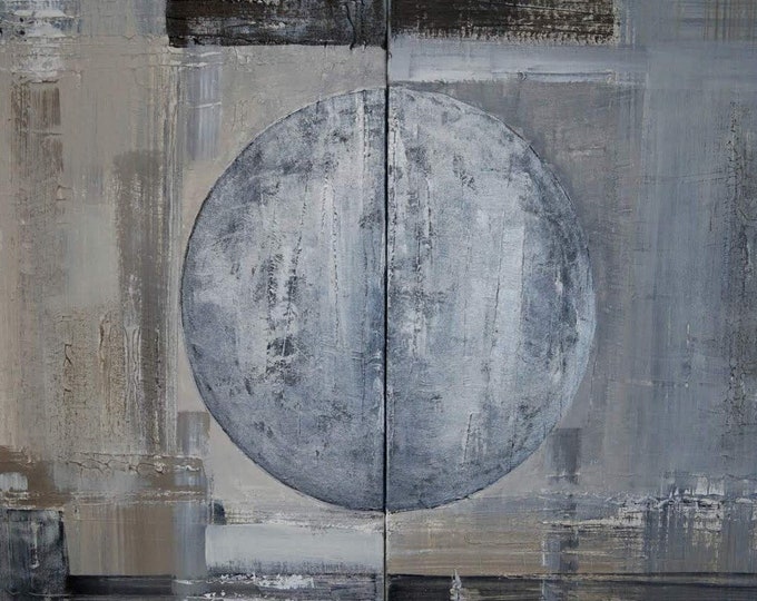 "ORÁCULO DE PLATA". Díptico abstracto de 60x60x3 cm. en color plata