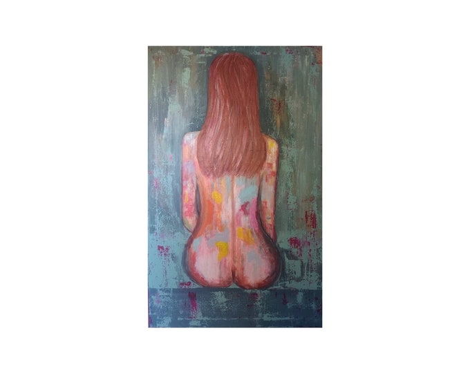 "MEDITA". Cuadro figurativo mujer meditando 116x73 cm