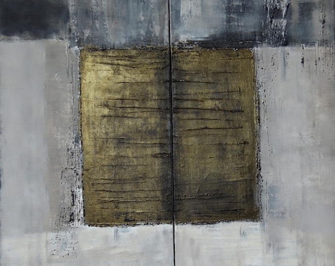 "TALISMÁN DE BRONCE". Díptico abstracto geométrico color bronce. 60x60x3 cm.