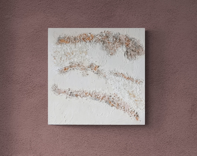 "Caprichos 3". Tablilla de lienzo con textura de sal. 40x40 cm.