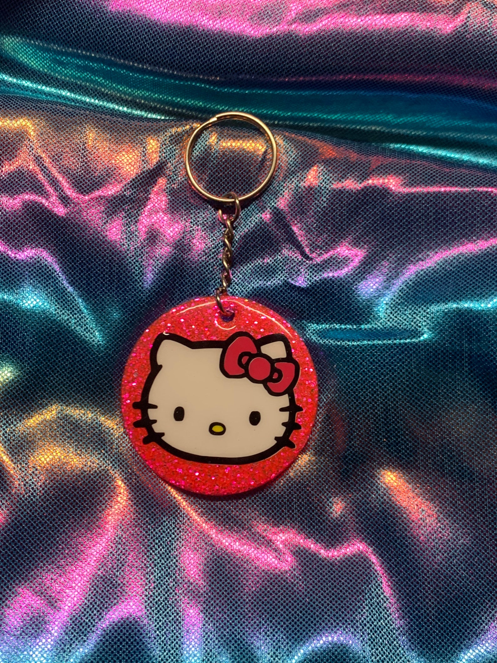 Hello kitty keychain/hello kitty/ keychain/ glitter hello Etsy