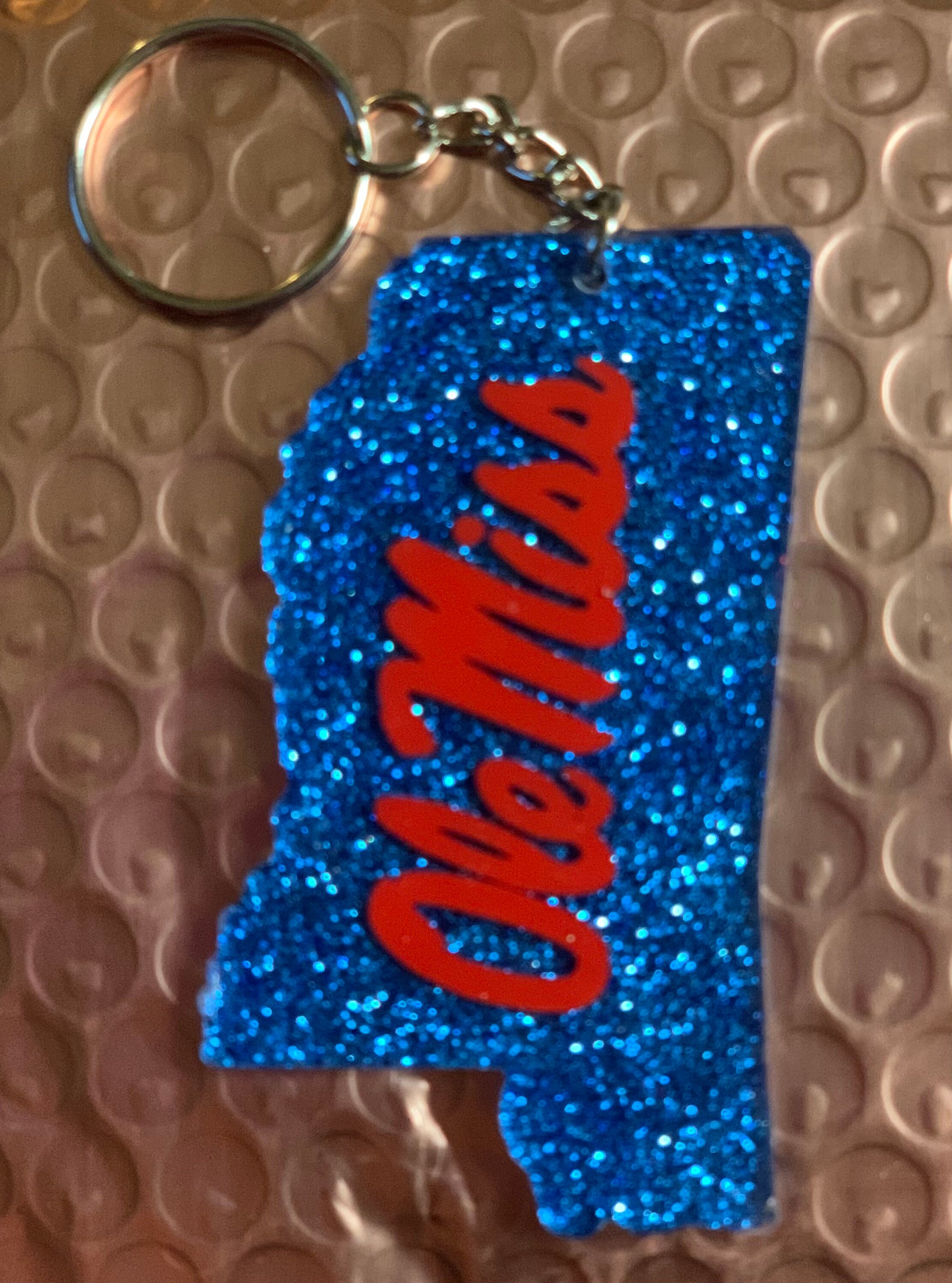 Ole miss keychain/ glitter keychain/ Mississippi keychain Etsy