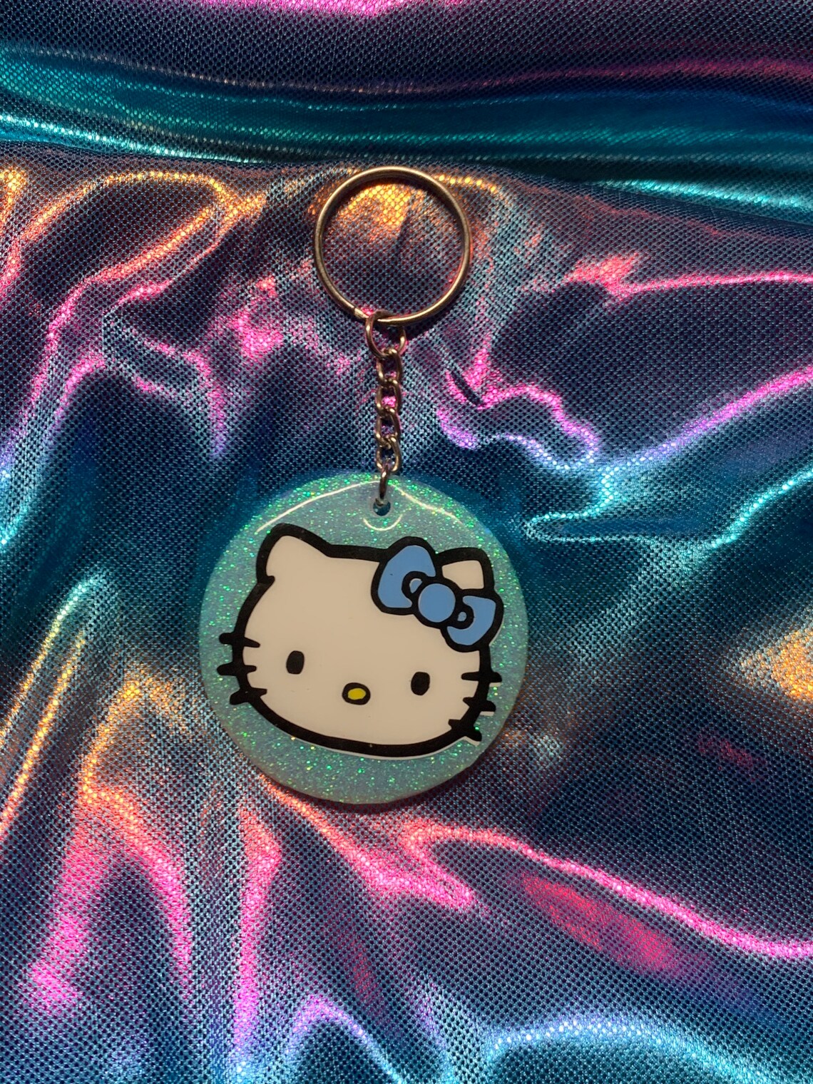 Hello kitty keychain/hello kitty/ keychain/ glitter hello Etsy