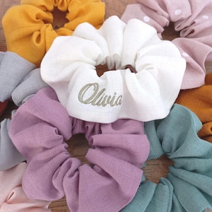 Linnen scrunchie, linnen haarscrunchies, linnen gevlochten haarelastiekje, veel kleuren, veel lettertypen
