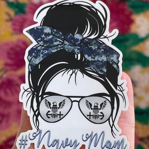 Messy Bun, Navy Mom, Military Mother Die Cut Decal, Weatherproof Sticker