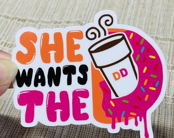 Sticker amateur de café, beignets et café, impertinent, elle veut le D