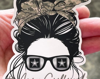 Messy Bun Army Girlfriend Diecut Decal, Weatherproof Sticker