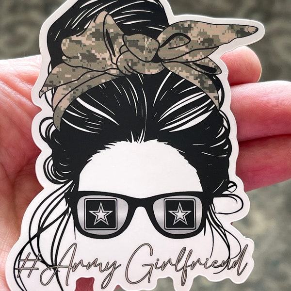 Messy Bun Army Girlfriend Diecut Decal, Weatherproof Sticker