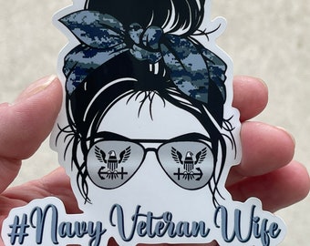 Épouse vétéran en désordre, décalcomanie découpée femme vétéran militaire, épouse de l'armée