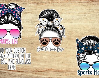Chignon désordonné Glamour Girl personnalisé, noeud pour cheveux et verres personnalisés avec texte, sticker chignon style pin-up