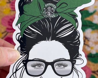 Momlife avec chignon désordonné, maman café, maman chignon, décalcomanie découpée maman Starbucks, autocollant résistant aux intempéries