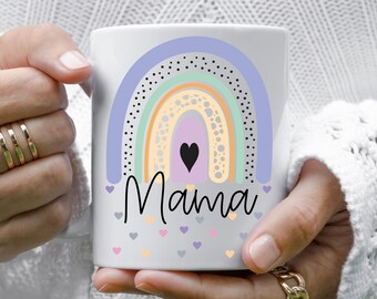 Mug Rainbow Mama, Mama Coffee, Mug arc-en-ciel et coeurs