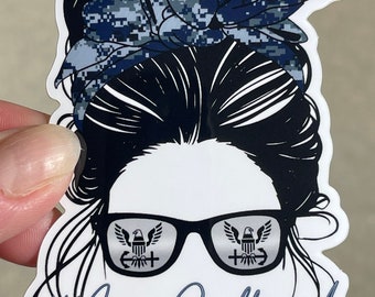 Sticker petite amie militaire Messy Bun, petite amie de l'armée