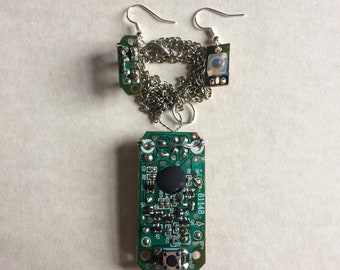 Circuit board necklace and earring set