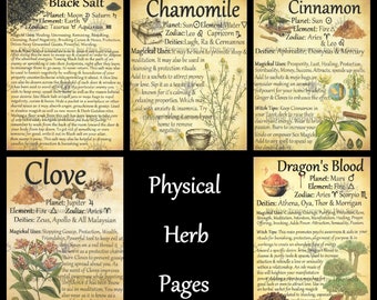 Physical Herb Pages - Black Salt - Chamomile - Cinnamon - Clove - Dragon's Blood